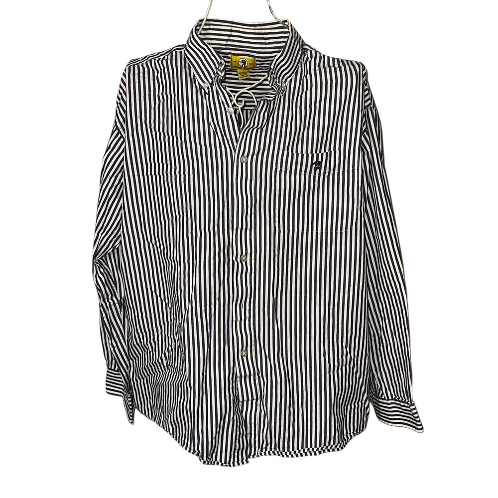 Duck Head Mens XL Navy White Striped Cotton Long Sleeve Button Down Shirt Logo